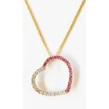 A 2.3cm marked 375 heart shaped pendant, set with pink sapphires and diamonds, on 375 (9ct.) gold