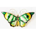 David Andersen: a 5.3cm vintage green, yellow and black enamelled butterfly pattern brooch -
