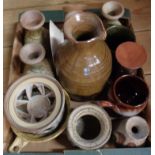 A box containing a quantity of assorted studio pottery including Ewenny, Paul Webb, Amy Scott, etc.