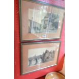 W. Harper: a pair of framed ink drawings, both depicting riverside towns and bridge - signed and