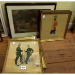 A set of six framed military named regimental prints - sold with two other prints