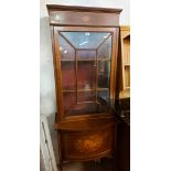 A 69cm Edwardian inlaid mahogany display cabinet with beaded glazed panel door to top, set on a