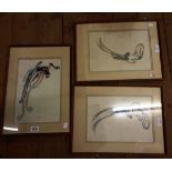 Three framed 20th Century Asian watercolours, all depicting ethereal deities