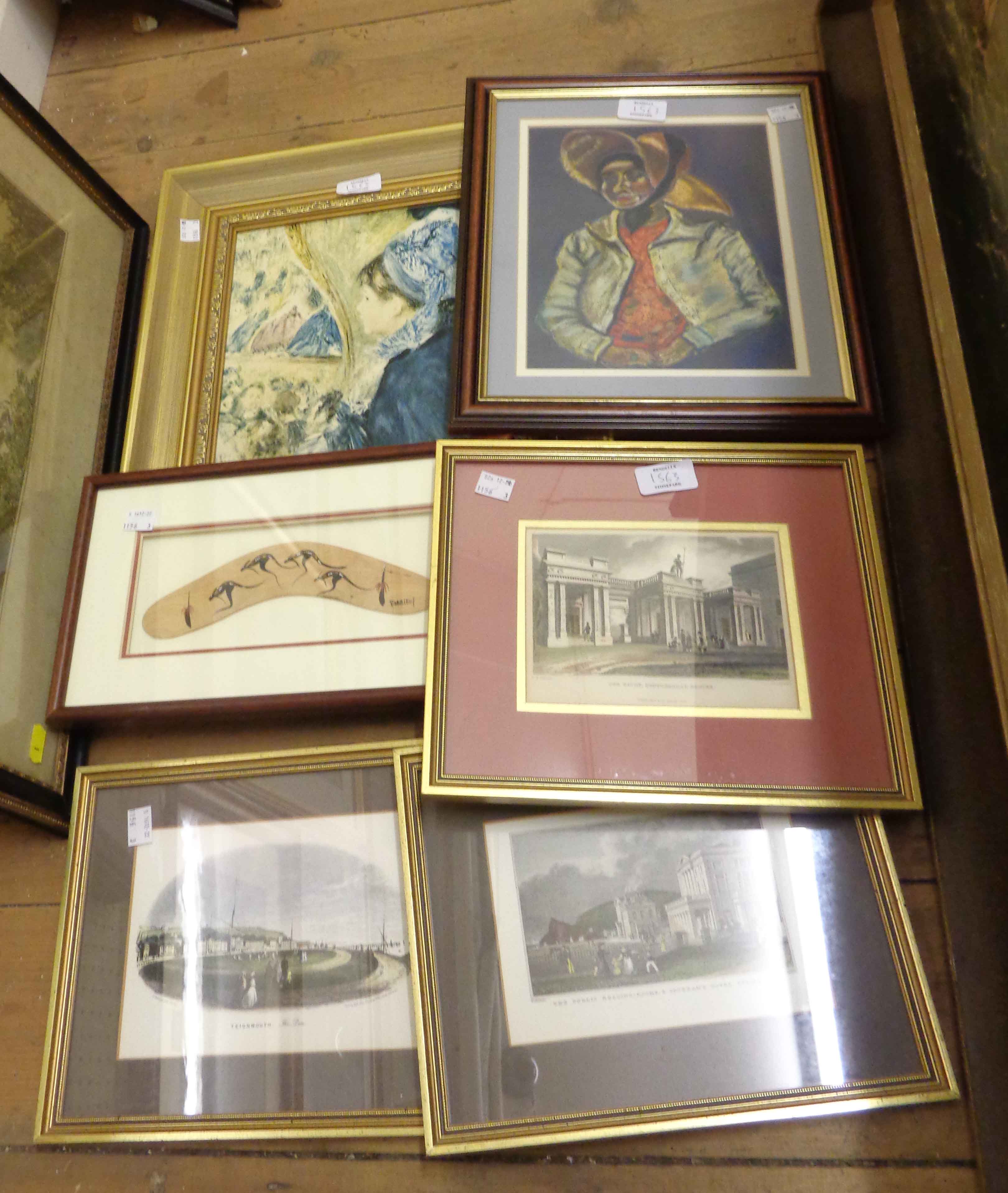 A selection of framed prints and other decorative pictures including local engravings, portraits,