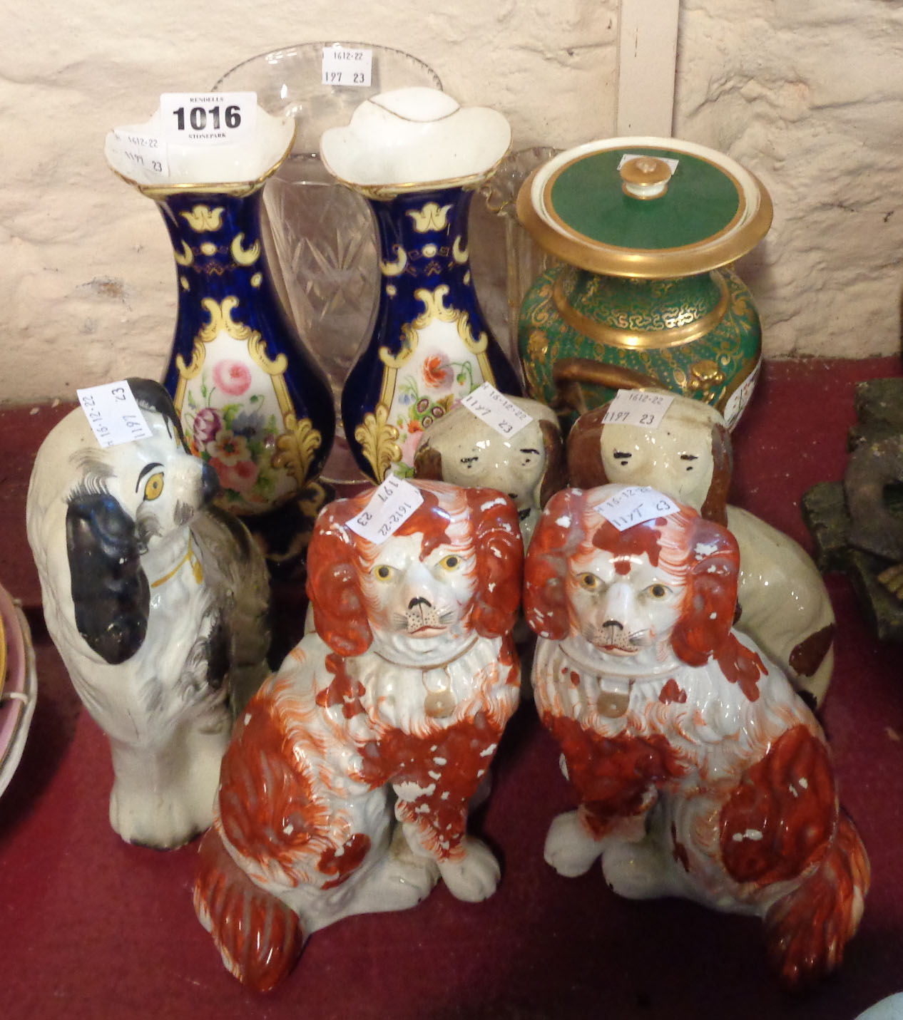 A selection of assorted ceramic items including pair of 19th Century Staffordshire comforter