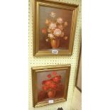Robert Cox: a pair of gilt framed oils on board, both still life with flowers in a vase - signed