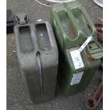 Two painted metal Jerry cans