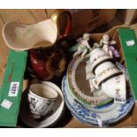 A box containing a quantity of assorted ceramic items including antique Chinese porcelain plate,