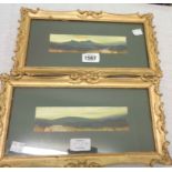 A pair of gilt framed small format panoramic gouache moorland views