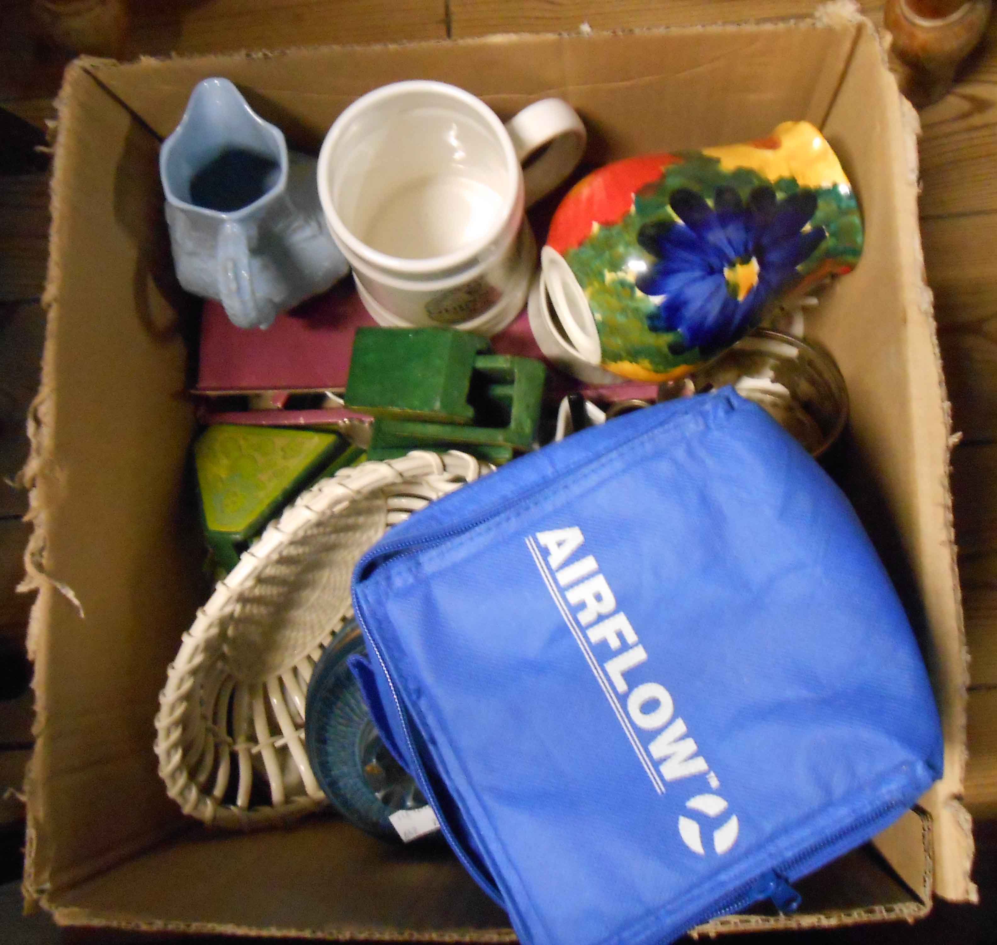 A box containing a quantity of assorted ceramics including Victorian Fenton Stone China relief