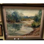 Thomas McAndrew: a vintage framed oil on board entitled 'The River Yore, Near Wensley' - signed