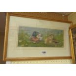 Janet Pidoux: a gilt framed pastel drawing, depicting mallard ducks - signed and with label verso