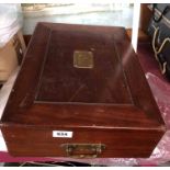 An old wooden canteen cutlery box with brass handles and escutcheon (no contents)