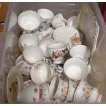 A crate containing a quantity of assorted teaware including Royal Albert Constance pattern, etc.