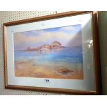 Diana Bowen: a framed coloured print entitled 'Elizabeth Castle' Jersey