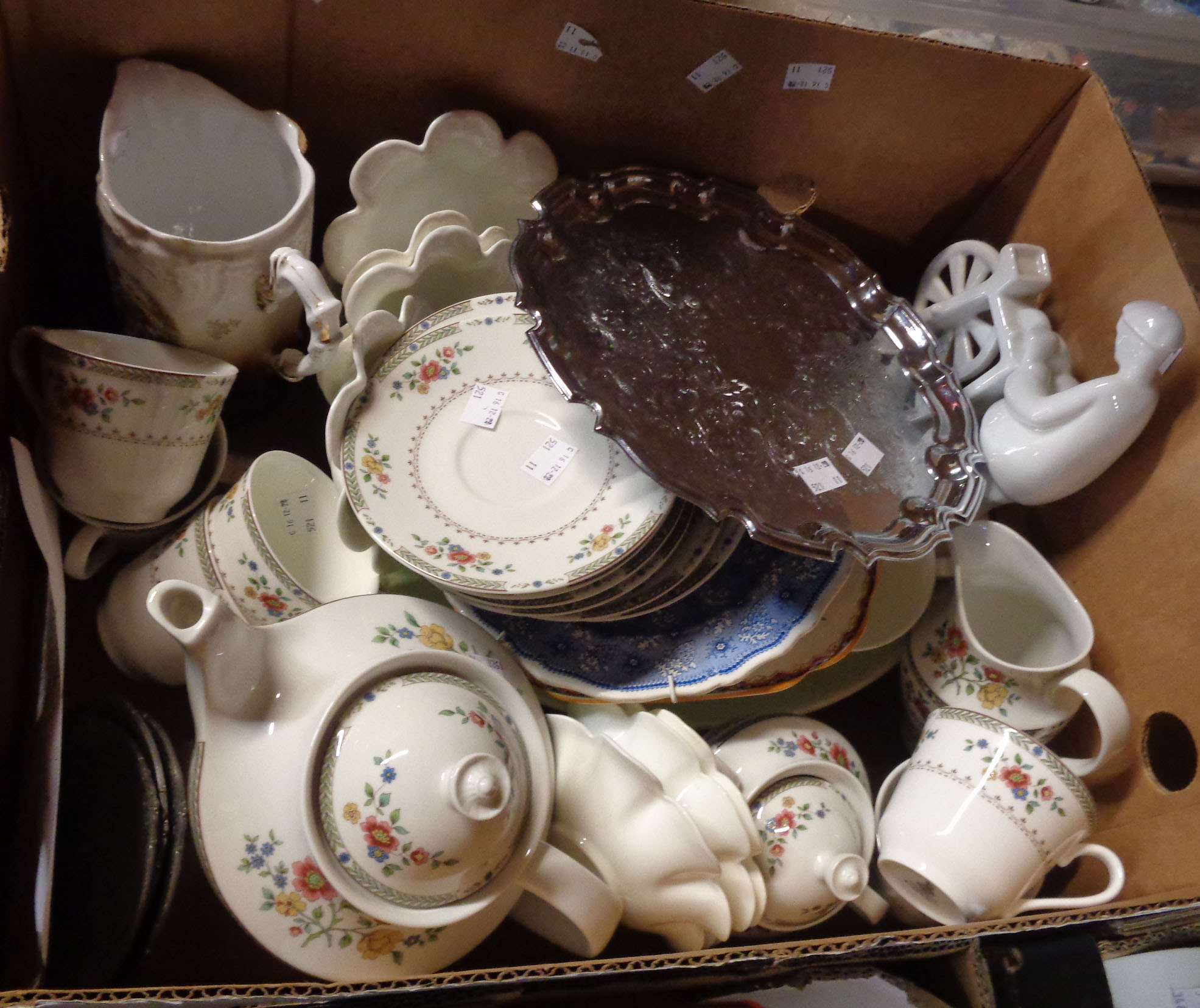 A box containing a quantity of ceramic items including Royal Doulton part tea set in the Kingswood