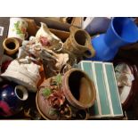 A box containing a quantity of assorted ceramic and glass items including figurines, vases, etc.