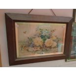 Fry: a stained oak framed watercolour still life with flowers and butterfly - signed