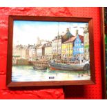 A framed mixed picture, depicting a view in Copenhagen - signed