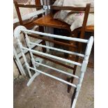 A vintage mahogany towel rail - sold with a modern white painted double towel rail
