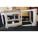 Three matching white painted wood framed dressing stools with button back upholstered seats, set