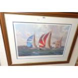 J. Steven Dews: a framed signed limited edition coloured sailing print entitled 'Summer Racing Off