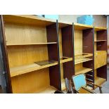 A late 20th Century G-Plan multi-section wall unit with two tone wood finish and metal disc handles,