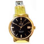 A 750 (18ct.) gold cased Omega Seamaster De Ville gentleman's automatic date wristwatch with black