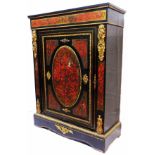 An 81cm 19th Century ebonised and boulle work pier cabinet with flanking cast figural capitals and