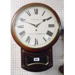 A 19th Century mahogany and brass strung cased drop dial wall clock, the 31cm diameter painted