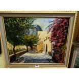 Ruth Houghton: a vintage framed oil on canvas entitled 'June Morning Capri' - artist's label verso
