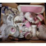 A box containing a quantity of Edwardian ceramic dressing table items - various condition