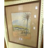 CH: a framed early 20th Century watercolour, depicting a dessert town