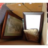 A box containing a selection of assorted framed prints and loose frames - various subjects