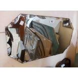 A vintage frameless canted oblong wall mirror with bevelled edges - sold with a small oblong