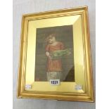 A gilt framed and slipped 19th Century watercolour, depicting a young girl holding a marrow -