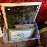 A selection of framed pictures and prints including Brian Hayes, Shirley Bennett, textile