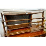 A 96cm Ercol dark elm wall mounted plate rack - sold with an antique adapted wall shelf