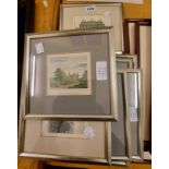 A quantity of silvered framed monochrome and coloured named view prints