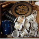 A box containing a quantity of assorted Denby pottery including limited edition Egyptian plates,