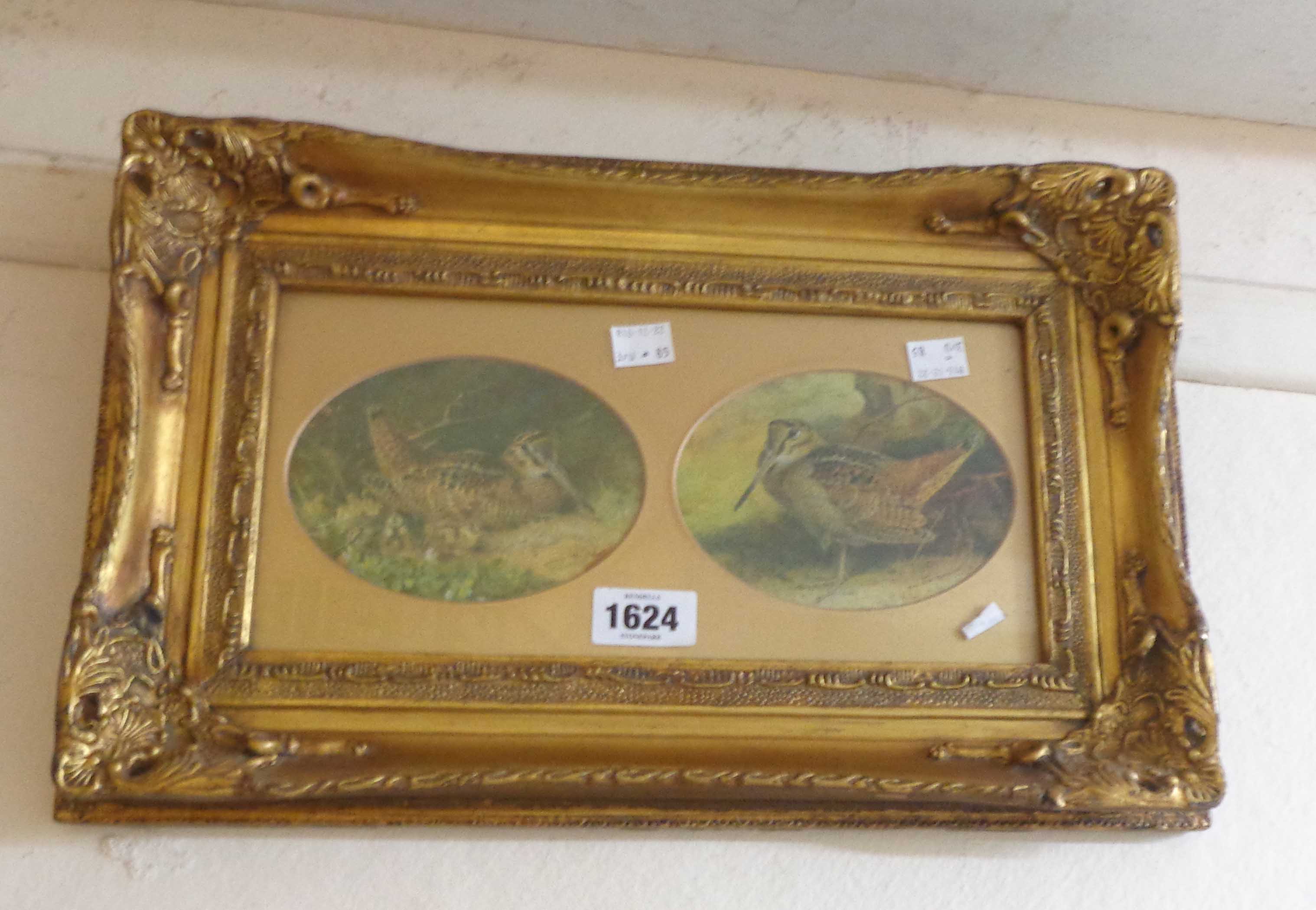 Archibald Thorburn: an ornate gilt framed reproduction double image coloured print, depicting