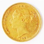 A 1883 gold Half Sovereign (young head, shield back)