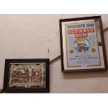 Two small framed reproduction advertising wall mirror, one for Woods 100 Old Navy Rum, the other