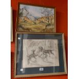 Beryl Trist Newman: two framed pencils drawings with annotation, one depicting dogs and a clothes