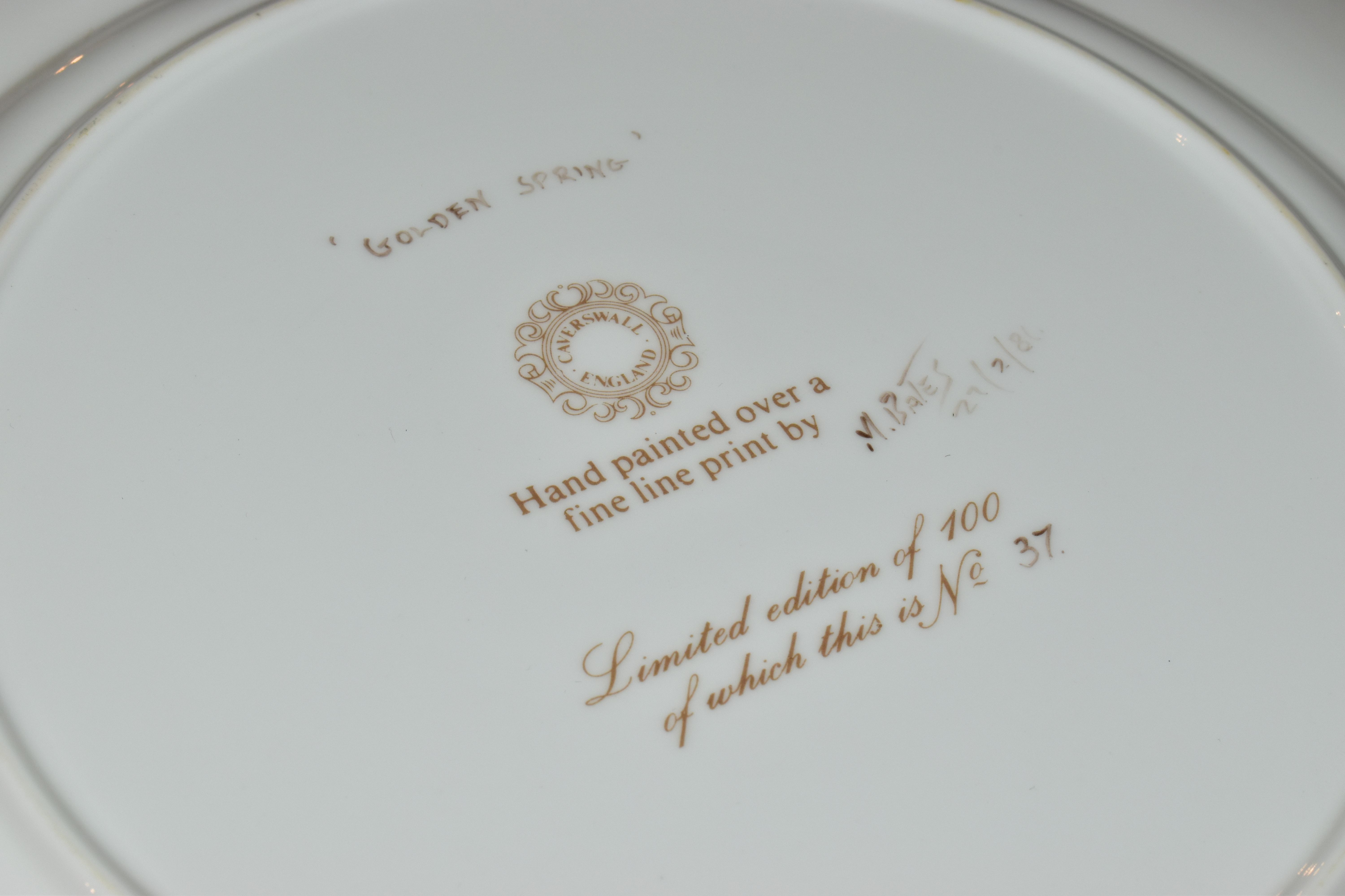TWO BOXED LIMITED EDITION CAVERSWALL CHINA CO LTD CABINET PLATES, Golden Spring no 37/100, signed to - Image 5 of 7