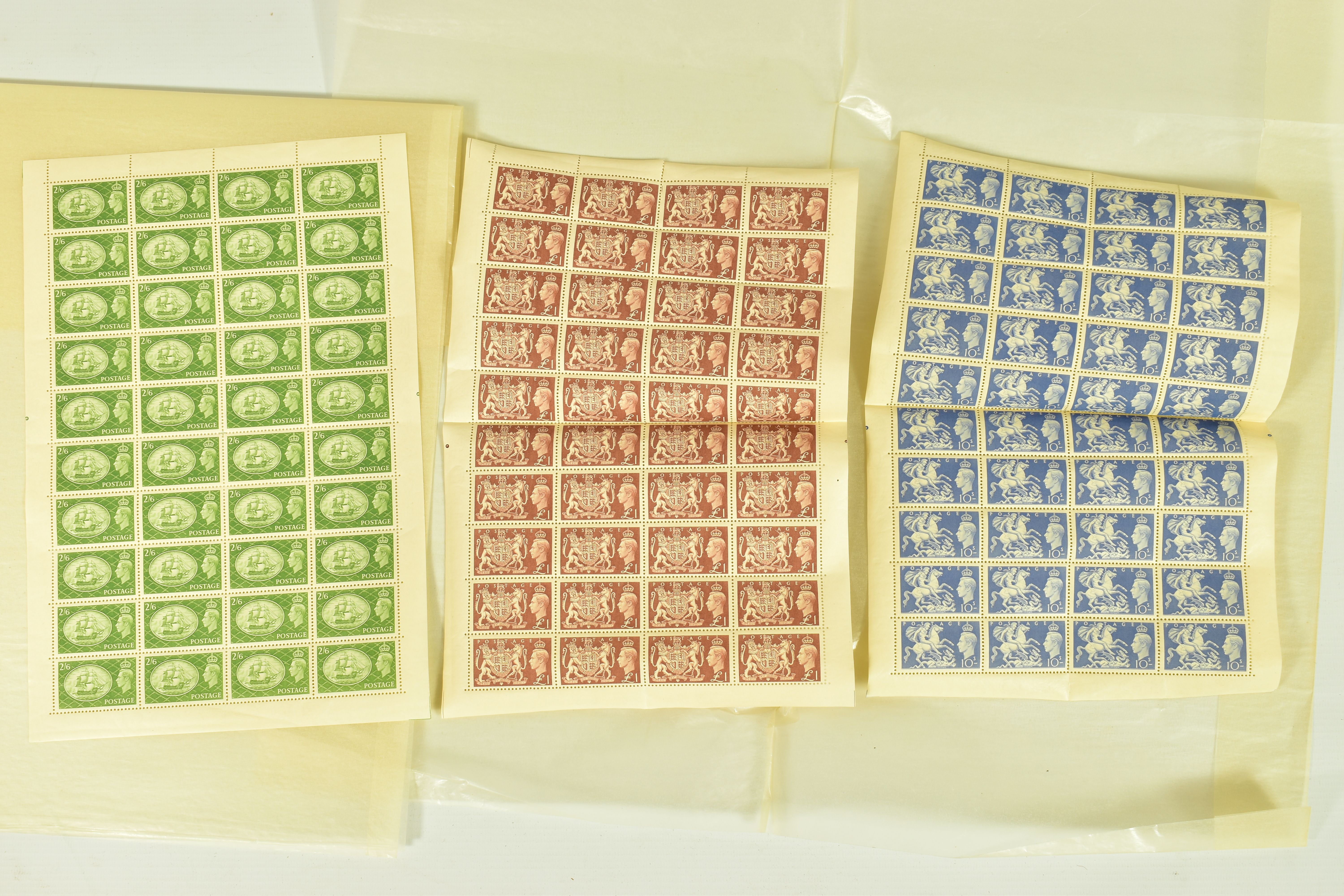 GB KGVI 1951 festival high values 2/6, 10s and £1 all in complete Sheets. rare thus.