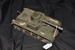 AN UNBOXED GESCHA TINPLATE CLOCKWORK TANK, not tested, missing key and figure from turret but