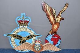 THREE LARGE HARDBOARD PAINTED RAF INTEREST CRESTS as follows, (a) Large Circular Par Ardva Ad