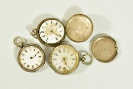 THREE SILVER LATE 19TH TO EARLY 20TH CENTURY POCKET WATCHES, to include two open face watches and