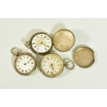 THREE SILVER LATE 19TH TO EARLY 20TH CENTURY POCKET WATCHES, to include two open face watches and